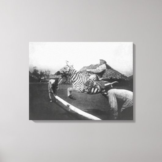 Man Riding Zebra — Afsluitingsfoto Canvas Afdruk (Voorkant)