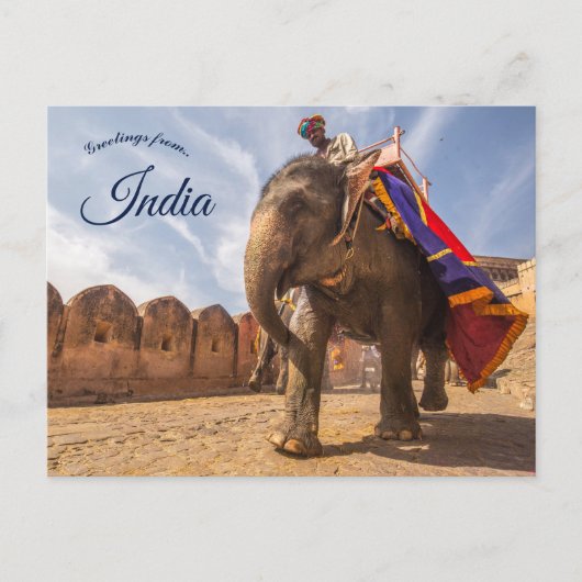 Man rijden olifant bij Amber Palace Jaipur Briefkaart (Voorkant)