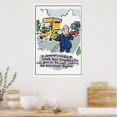 Man rijden realiseert zich dat hij vergeten auto i poster (Keuken)