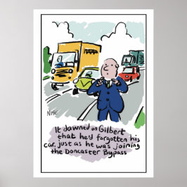 Man rijden realiseert zich dat hij vergeten auto i poster