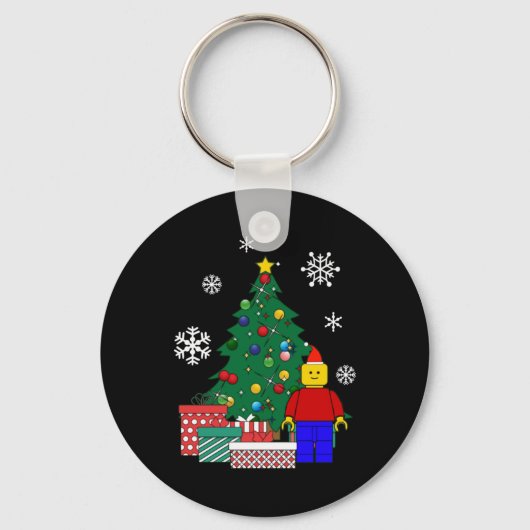 Man Rond De Kerstboom T Shirt Sleutelhanger (Voorkant)