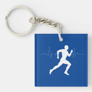 Man Running Runners Silhouette on Blue Background  Sleutelhanger