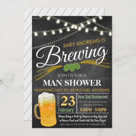 Man Shower Baby Uitnodiging (Voorkant / Achterkant)
