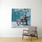 Man sitting on chair underwater with floating bott wandkleed (In situ)