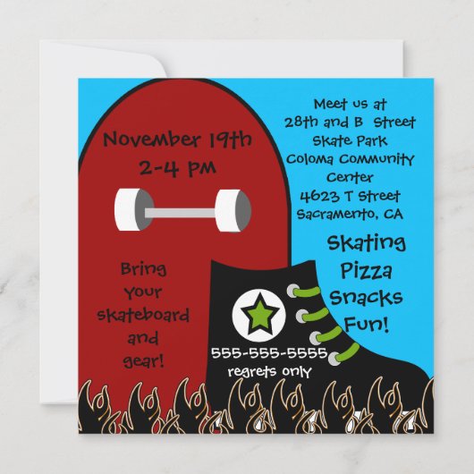 Man Skateboarding Birthday Invitation Kaart (Achterkant)