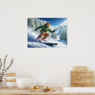 Man skiën op een helling Poster