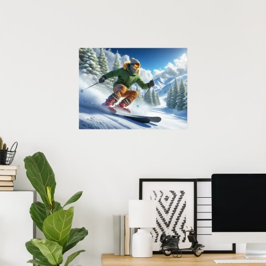 Man skiën op een helling Poster (Thuiskantoor)