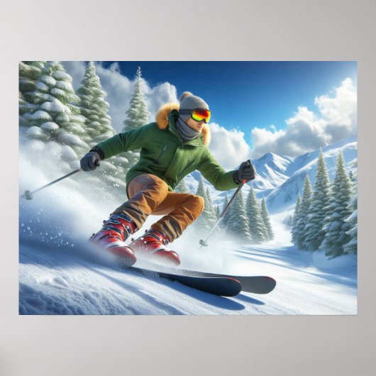 Man skiën op een helling Poster (Voorkant)