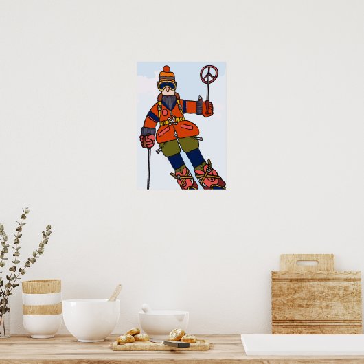 Man Skiing in sneeuw Poster (Keuken)