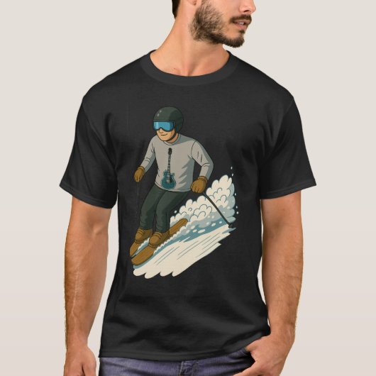 Man snow skiing with guitar shirt transparent (Voorkant)