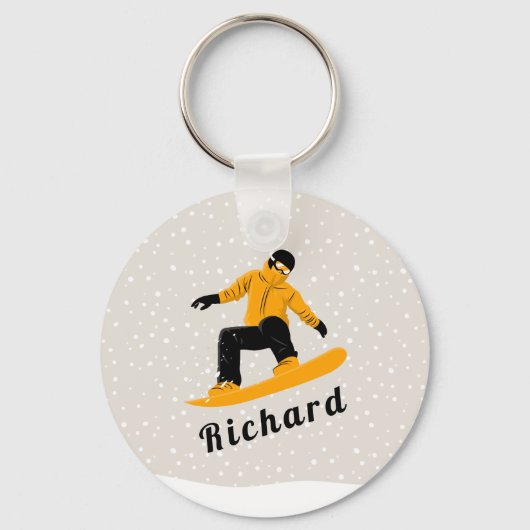 Man Snowboarding Eigen naam Extreme Winter Sport Sleutelhanger (Voorkant)