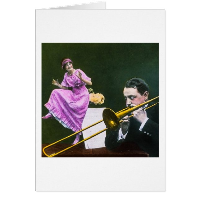 Man speelt trombone Flapper dansen op tafel (Voorkant)