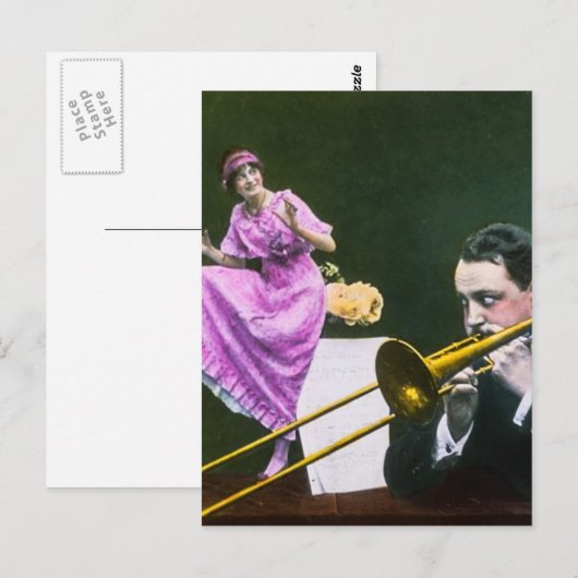 Man speelt trombone Flapper dansen op tafel Briefkaart (Voorkant / Achterkant)