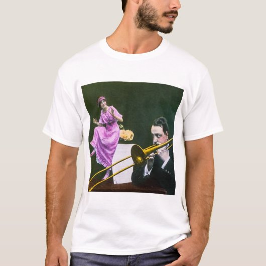 Man speelt trombone Flapper dansen op tafel T-shirt (Voorkant)