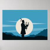 Man spelen doedelzak silhouet in het maanlicht poster (Voorkant)