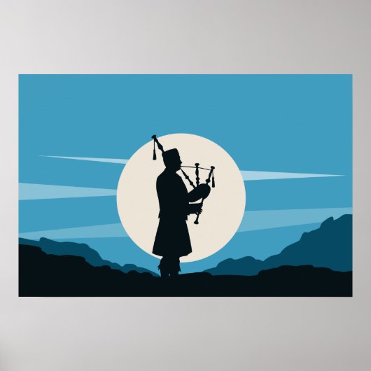 Man spelen doedelzak silhouet in het maanlicht poster (Voorkant)