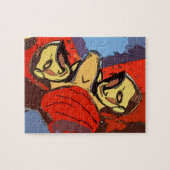 Man spiegel met blauwe handdoek, legpuzzel (Horizontaal)