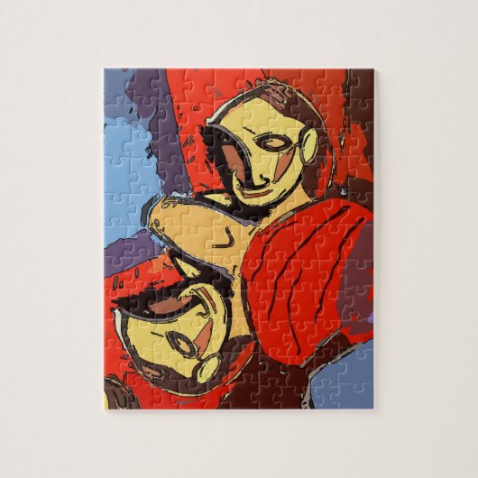 Man spiegel met blauwe handdoek, legpuzzel (Verticaal)