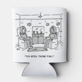 Man spoelt zijn tropische vis - grappige Cartoon o Blikjeskoeler (Achterkant)