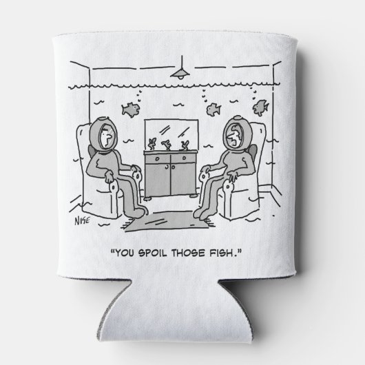 Man spoelt zijn tropische vis - grappige Cartoon o Blikjeskoeler (Achterkant)