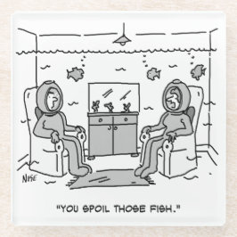 Man spoelt zijn tropische vis - grappige Cartoon o Glazen Onderzetter