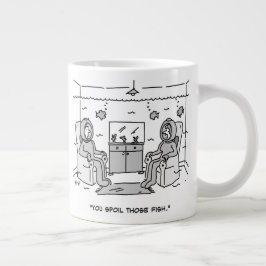Man spoelt zijn tropische vis - grappige Cartoon o Grote Koffiekop