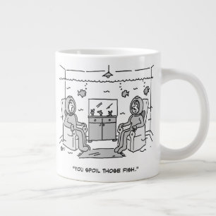 Man spoelt zijn tropische vis - grappige Cartoon o Grote Koffiekop