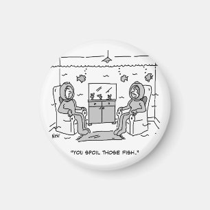 Man spoelt zijn tropische vis - grappige Cartoon o Magneet