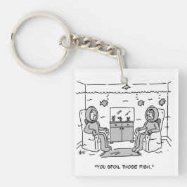 Man spoelt zijn tropische vis - grappige Cartoon o Sleutelhanger