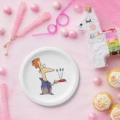 Man springt op een bat papieren bordje (Feest)