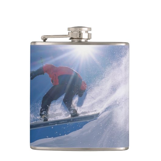 Man springt van een grote cornince af op een snowb heupfles (Voorkant)