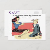 Man stelt voor aan een vrouw, hilarisch save the date (Voorkant / Achterkant)