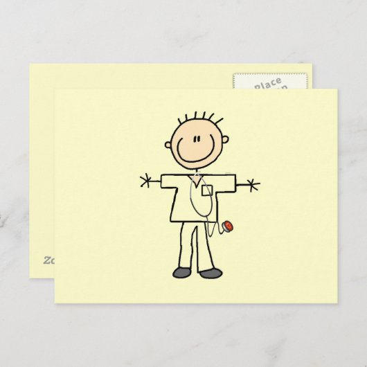 Man Stick Figuur verpleegster Briefkaart (Voorkant / Achterkant)