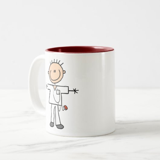 Man Stick Figuur verpleegster Tweekleurige Koffiemok (Voorkant links)