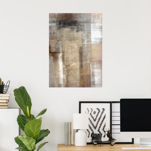 'Man stijl' Bruin en beige Abstract kunstPoster Poster (Thuiskantoor)