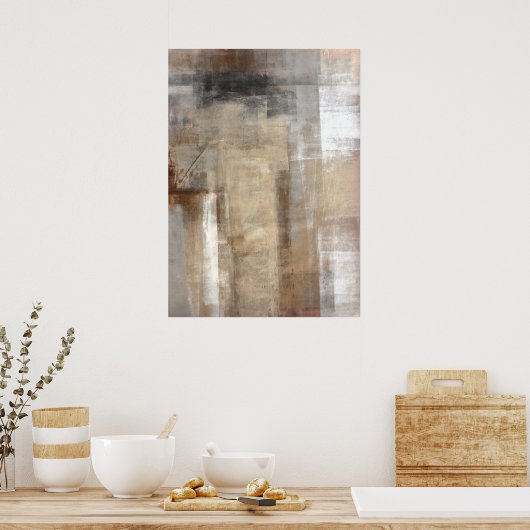 'Man stijl' Bruin en beige Abstract kunstPoster Poster (Keuken)