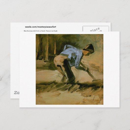 Man Stooping met Stick of Spade, Vincent van Gogh Briefkaart (Voorkant / Achterkant)