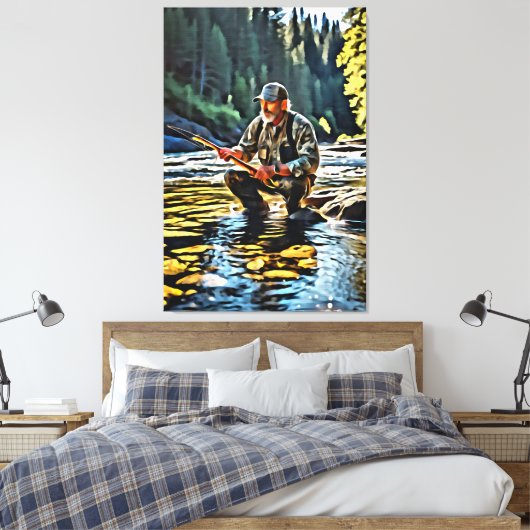 *~* Man Stream Natuur AP49 Vissen Art Canvas Afdruk (Insitu (Slaapkamer))