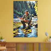 *~* Man Stream Natuur AP49 Vissen Art Canvas Afdruk (Insitu (Woonkamer))
