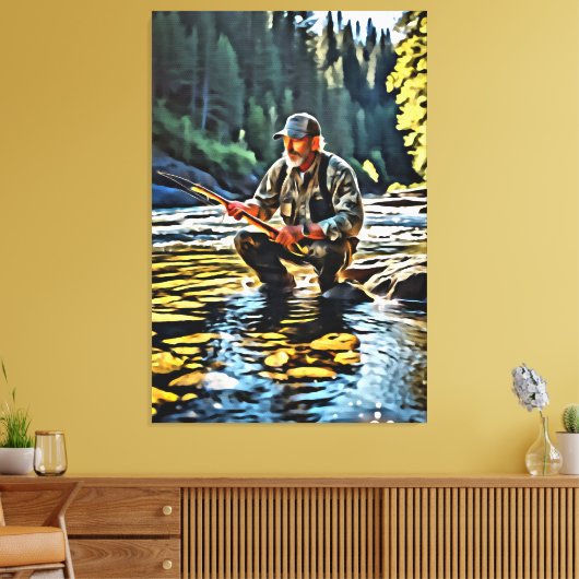 *~* Man Stream Natuur AP49 Vissen Art Canvas Afdruk (Insitu (Woonkamer))