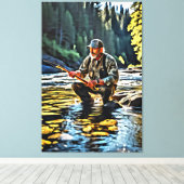 *~* Man Stream Natuur AP49 Vissen Art Canvas Afdruk (Insitu (Houten vloer))