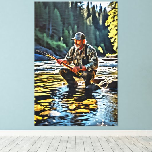 *~* Man Stream Natuur AP49 Vissen Art Canvas Afdruk (Insitu (Houten vloer))
