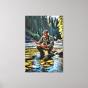 *~* Man Stream Natuur AP49 Vissen Art Canvas Afdruk