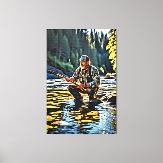 *~* Man Stream Natuur AP49 Vissen Art Canvas Afdruk (Voorkant)
