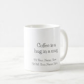 Man submerged in a cup of coffee koffiemok (Voorkant rechts)