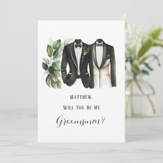 Man Suit en Floral... ben jij mijn groomsmen. Kaart (Staand voorkant)