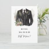 Man Suit en Floral zullen je mijn beste man zijn Kaart (Staand voorkant)
