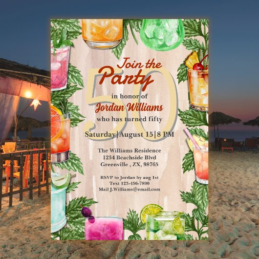 Man Summer Backyard Cocktail 50ste Verjaardagsfees Kaart