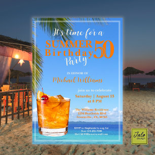 Man Summer Ocean Cocktail 50ste verjaardagsfeest Kaart