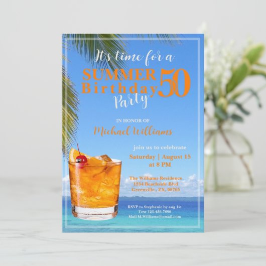 Man Summer Ocean Cocktail 50ste verjaardagsfeest Kaart (Staand voorkant)